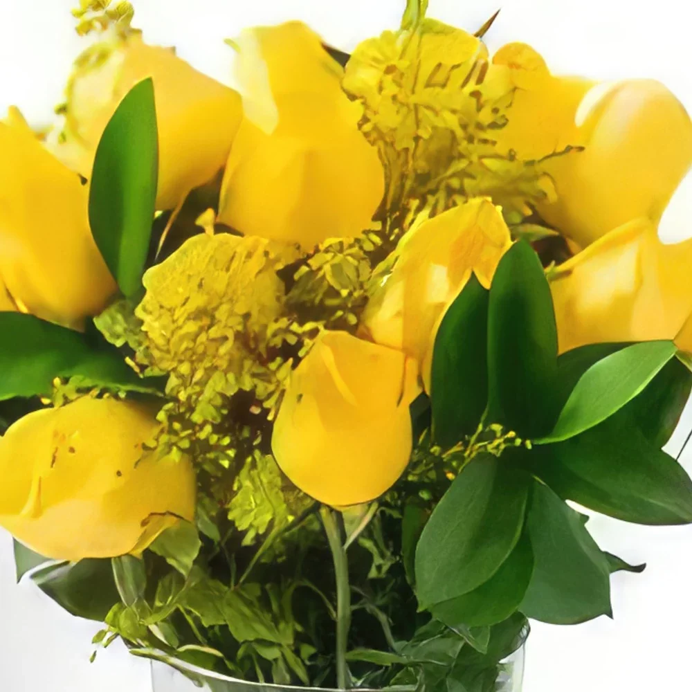 Belem bunga- Pengaturan 17 Mawar Kuning di Vas Rangkaian bunga karangan bunga