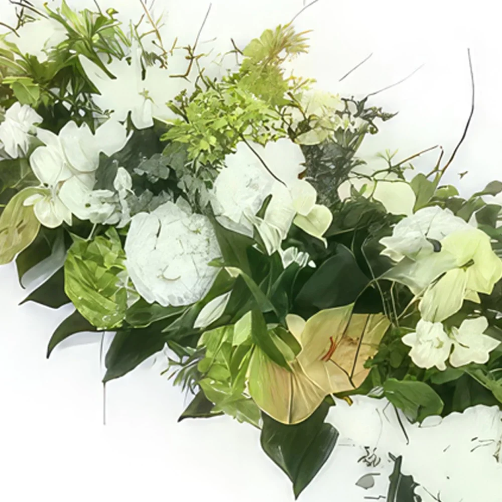 Pau bunga- Bahagian atas keranda putih & hijau Ulysses Sejambak/gubahan bunga
