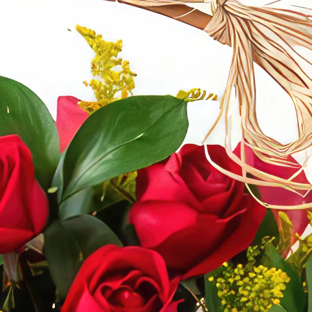 サンパウロ 花- 15本の赤いバラとチョコレートのバスケット 花束/フラワーアレンジメント