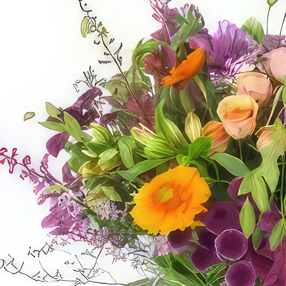 flores de Marselha- Buquê longo laranja e roxo Valence Bouquet/arranjo de flor