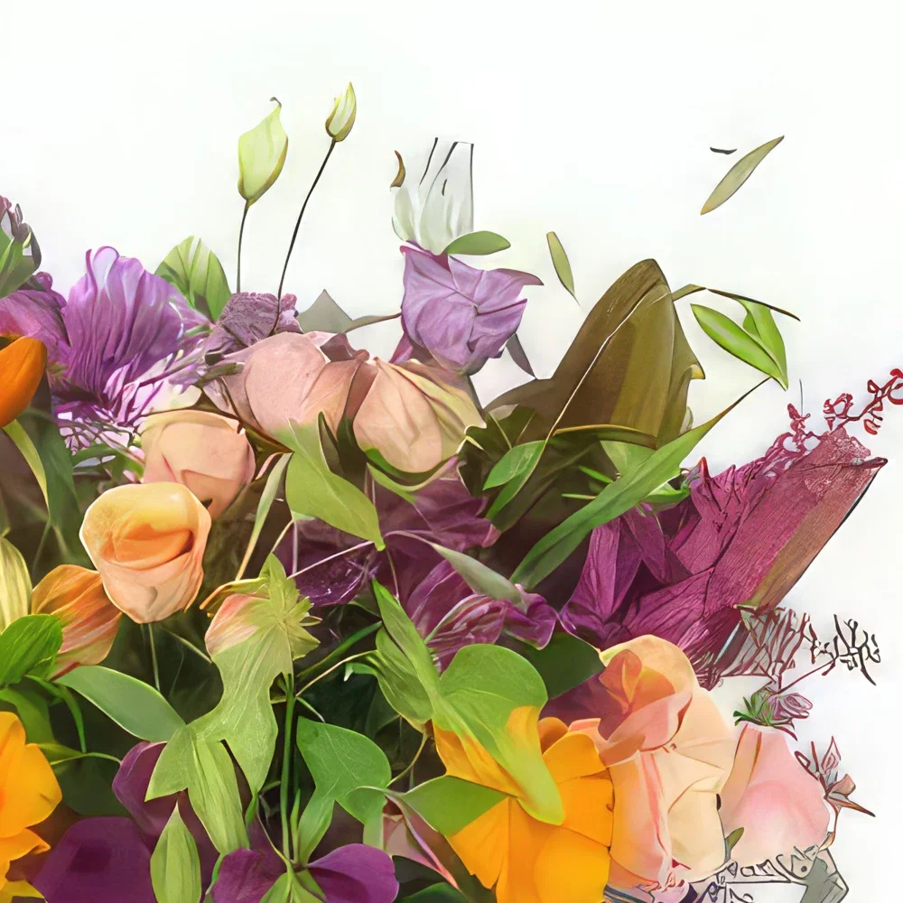 Lyon bunga- Buket valensi oranye & ungu panjang Rangkaian bunga karangan bunga
