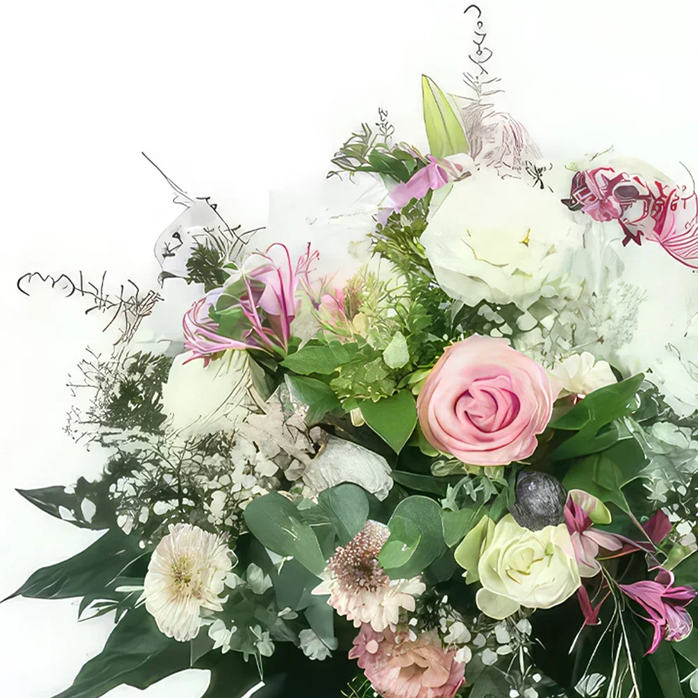 Бордо цветя- Възглавница със зашити цветя Венера Букет/договореност цвете