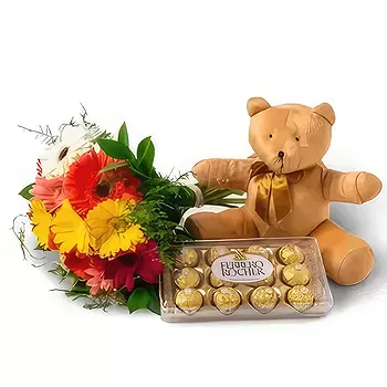 flores Belo Oriente floristeria -  12 Gerberas, Chocolates y Oso de Peluche Ramos de  con entrega a domicilio