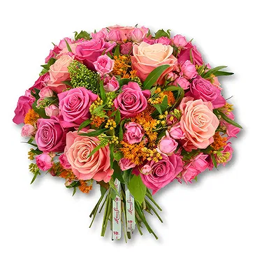 Garhoud flowers  -  Vibrant Hot Pink and Orange Rose Bouquet Flower Bouquet/Arrangement