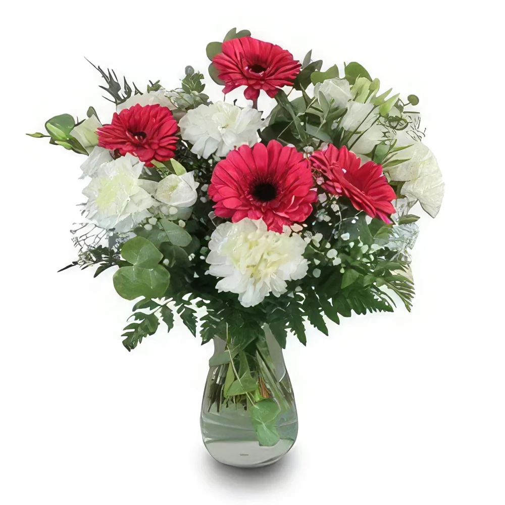Benalmadena blomster- Røde og hvite kronblader Blomsterarrangementer bukett