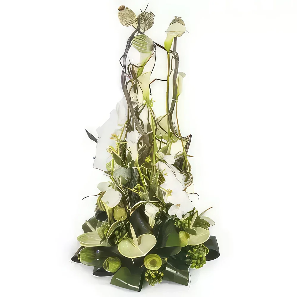 Kiva kukat- Valkoinen sävellys hautajaisiin L'Instant Kukka kukkakimppu