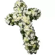Kelola Online Blumenhändler - Beerdigung mit dem weißen Kreuz Blumenstrauß