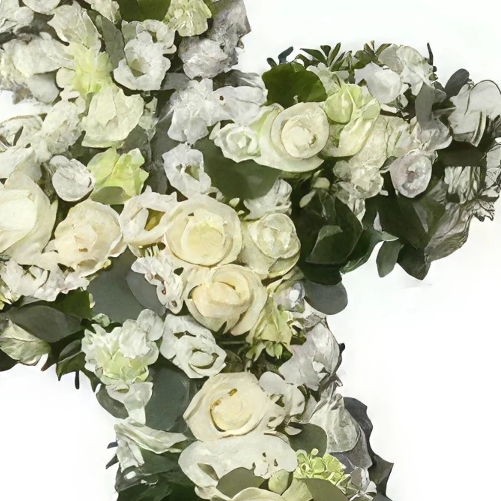 Berlin-virágok- Fehér kereszt temetés Virágkötészeti csokor
