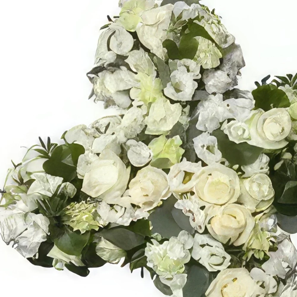 fiorista fiori di Atene- Croce funebre bianca Bouquet floreale