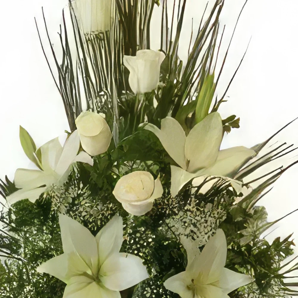fiorista fiori di Bari- Piramide di fiori bianchi Bouquet floreale