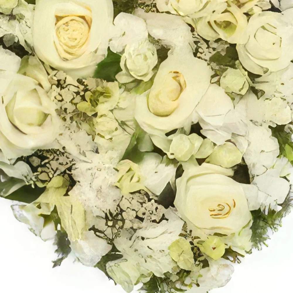 Bologna-virágok- Fehér temetési szív Virágkötészeti csokor