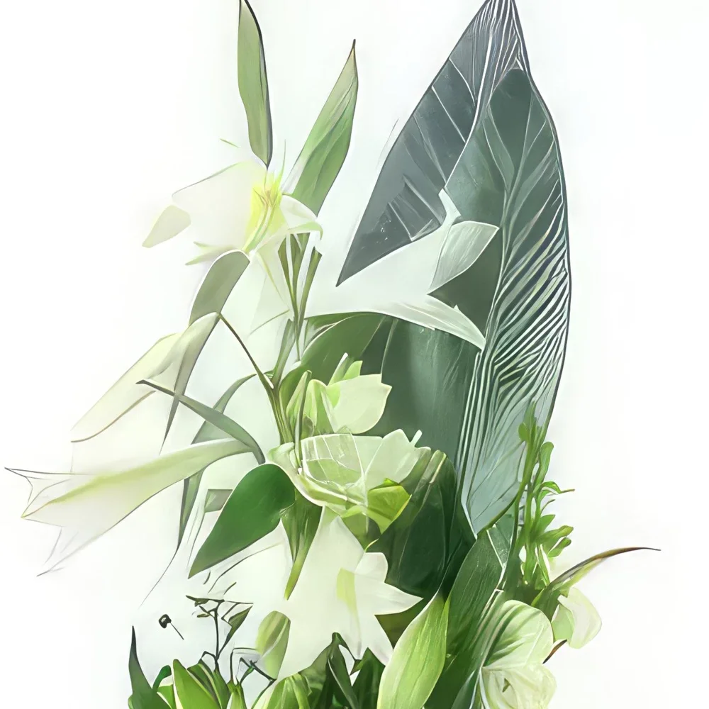 リヨン 花- 白い喪の花束、お悔やみ 花束/フラワーアレンジメント