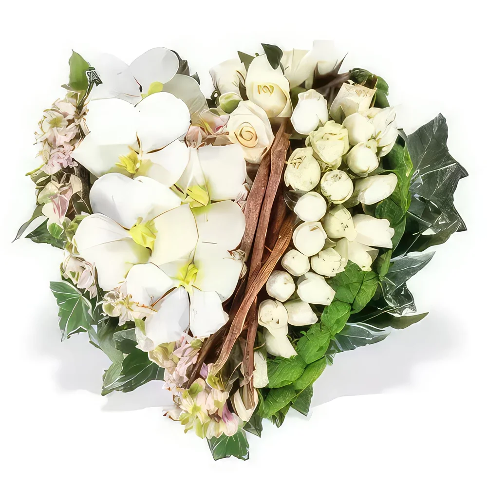 Lyon-virágok- Fehér gyászszív Édesség Virágkötészeti csokor