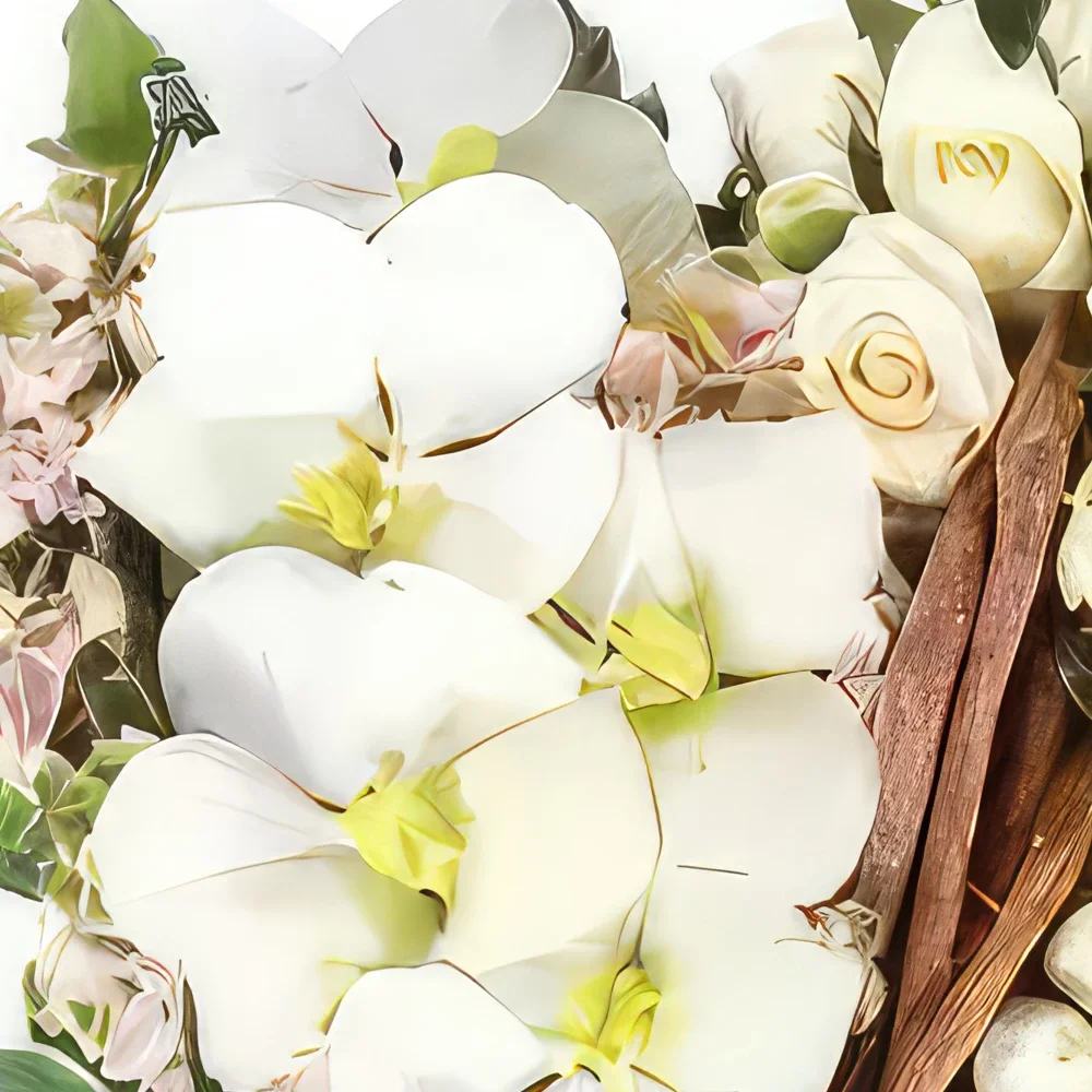 flores Montpellier floristeria -  Dulzura de corazón de luto blanco Ramo de flores/arreglo floral