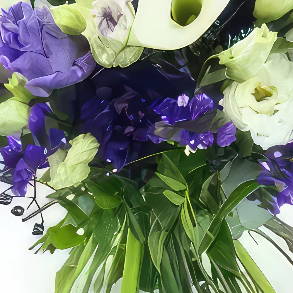 Lyon bunga- Buket bulat putih & ungu Ostrava Rangkaian bunga karangan bunga