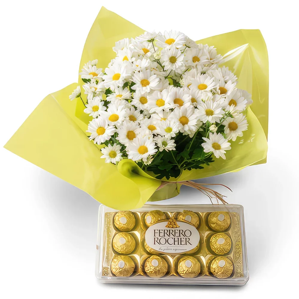 Salvador kukat- Päivänkakkaroiden maljakko lahjaksi ja suklaa Kukka kukkakimppu