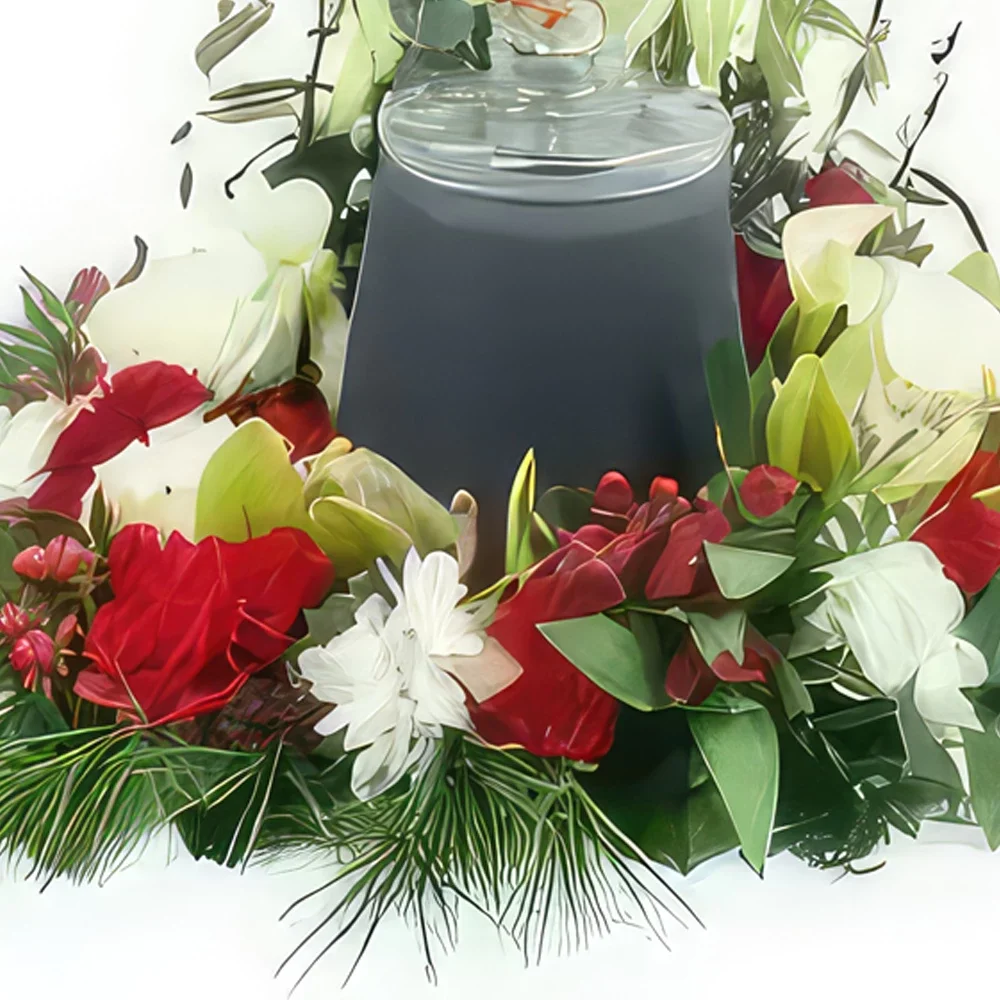 Bordeaux kukat- Kukkaseppele Sophoklen hautajaisuurnalle Kukka kukkakimppu