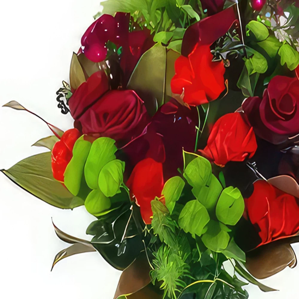 Montpellier Blumen Florist- Kranz aus roten und grünen Blumen Zeus Bouquet/Blumenschmuck