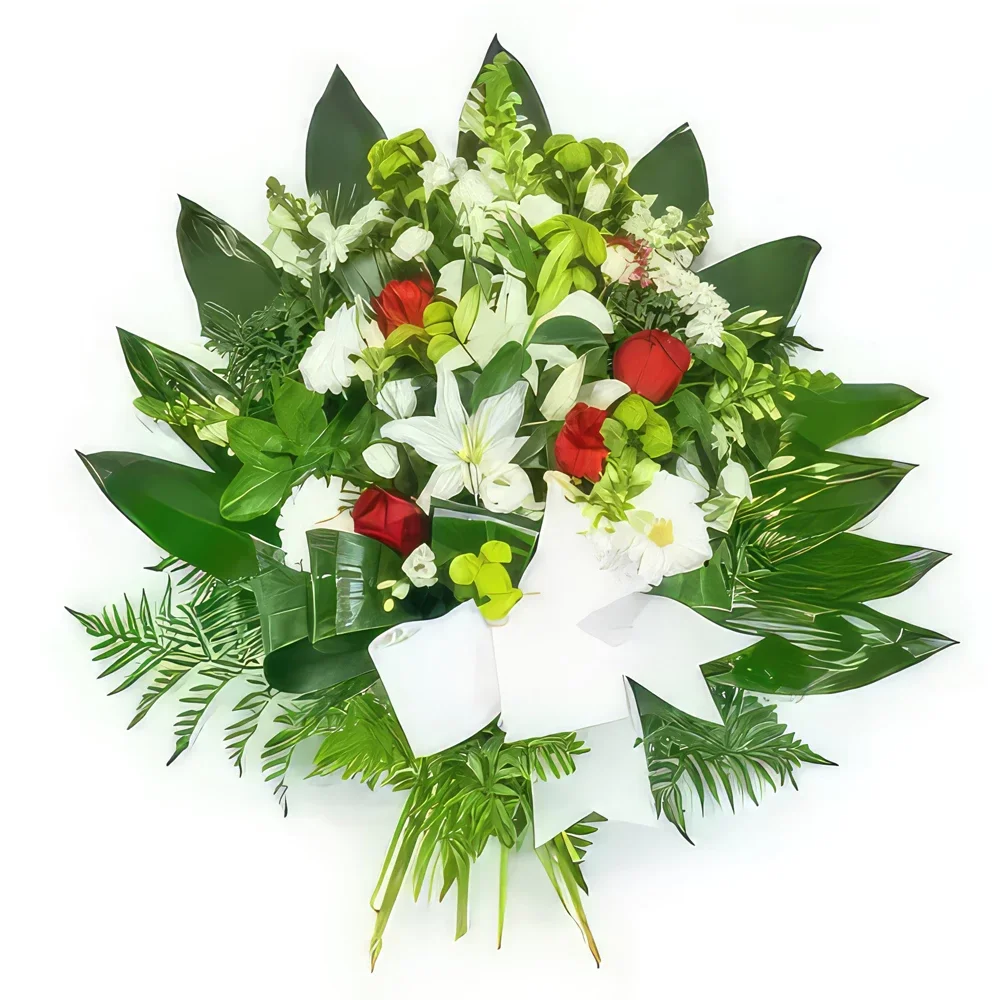 nett Blumen Florist- Kranz aus rot-weißen Blumen Bouquet/Blumenschmuck