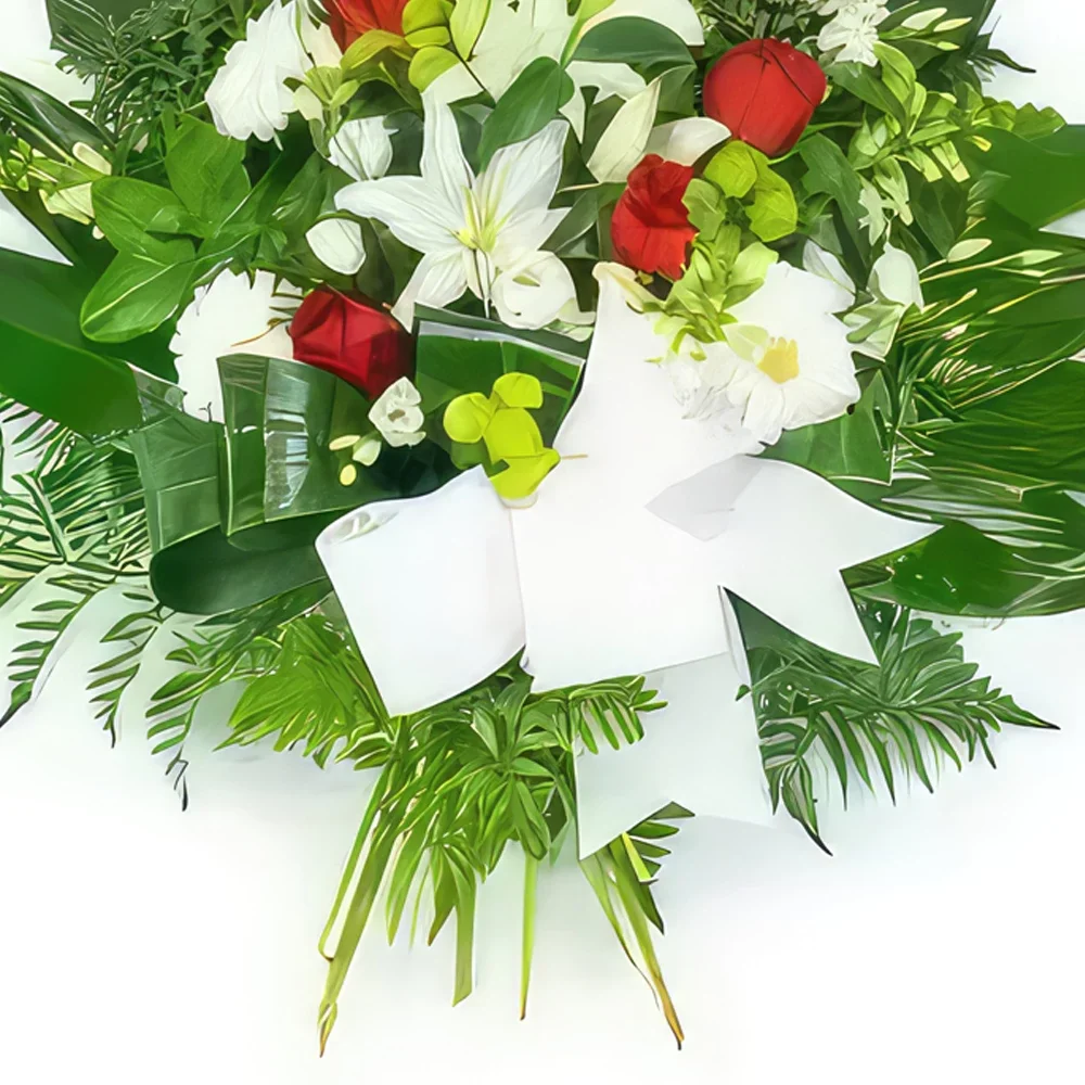 Στρασβούργο λουλούδια- Στεφάνι από κόκκινα και λευκά λουλούδια Μπουκέτο/ρύθμιση λουλουδιών