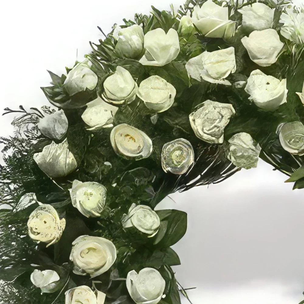 Krakkó-virágok- Fehér Rózsa koszorú Virágkötészeti csokor
