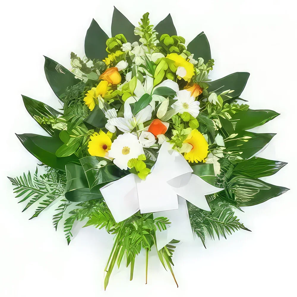 Нант цветя- Венец от жълти оранжеви и бели цветя Букет/договореност цвете