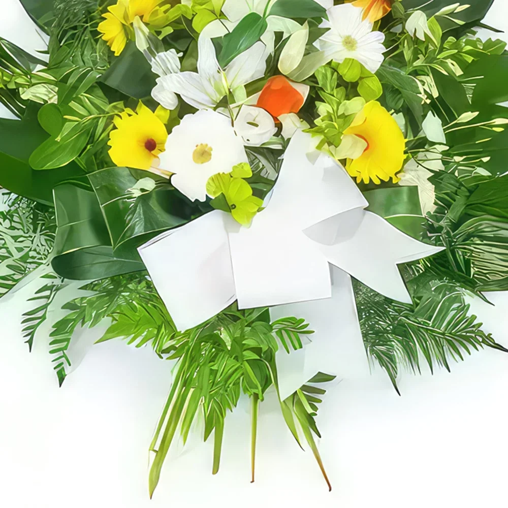 fleuriste fleurs de Bordeaux- Gerbe de fleurs jaunes oranges & blanches Bouquet/Arrangement floral