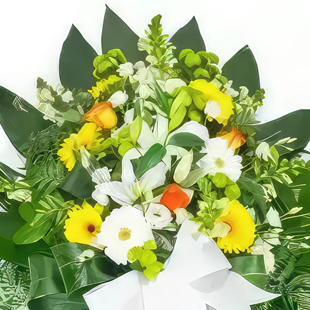 Pau bunga- Kalungan bunga oren kuning & putih Sejambak/gubahan bunga