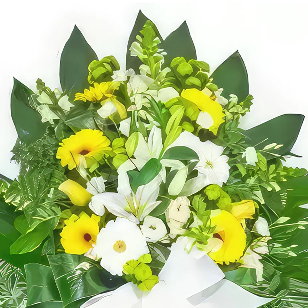 Lille blomster- Krans av gule og hvite blomster Blomsterarrangementer bukett