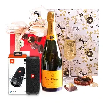 Riga-virágok- Veuve Clicquot szimfonikus szett JBL Flip 5-t Virág Szállítás