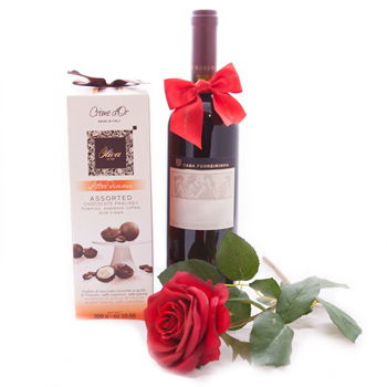 Μπέργκεν λουλούδια- Ρομαντικό κόκκινο κρασί και γλυκά