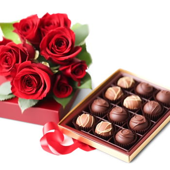 Атина цветя- Просто рози и шоколадови бонбони