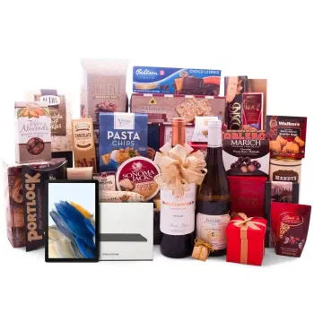 Curacao flowers  -  Galaxy Tab A8 and Wine Harmony Hamper Baskets Delivery