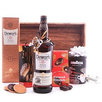 flores de Alummot- Cesta de doces de café Dewars Whisky Flor Entrega