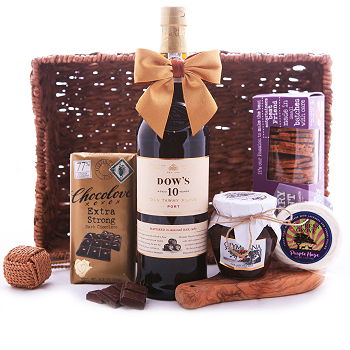 Riga-virágok- Dows 10 Porto és Goodies ajándékkosár Virág Szállítás