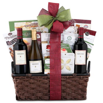 USA, United States flowers  -  Christmas Celebration Wine Basket Baskets Delivery