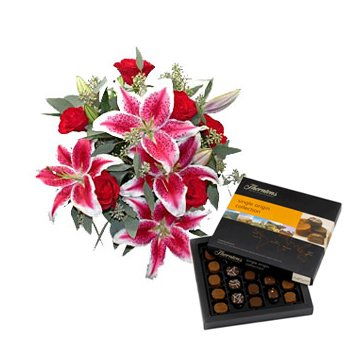 Moldova flowers  -  Lovely Lilies and Chocolate Sweetness Flower Delivery