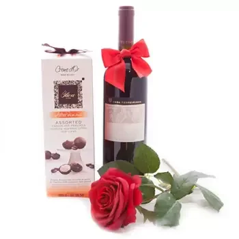 بائع زهور غيانا- النبيذ الاحمر الرومانسي والحلويات زهرة التسليم