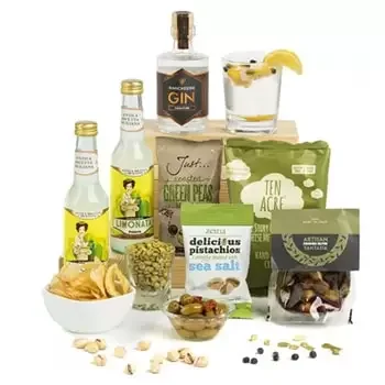 Bristol online Florist - Right Time for Gin Gift Basket Bouquet