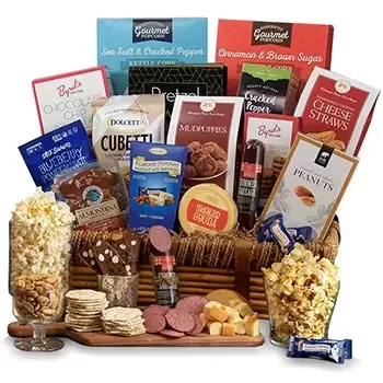 USA, United States flowers  -  Decked in Snacks Gift Basket  Delivery