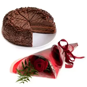 האי מאן חנות פרחים באינטרנט - עוגת שוקולד ורומנטיקה זר פרחים