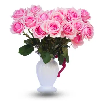 SemaineFleures Fleuriste en ligne - 15 roses roses avec vase Bouquet