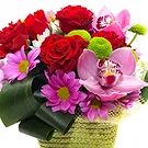Oman flowers  -  Basket of red roses and purple flowers Flower Bouquet/Arrangement