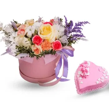 Mongolia online Florist - flower box arrangement with delicate Cake Bouquet