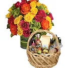 Tarut Blumen Florist- gemischte Rosen mit Geschenkkorb Bouquet/Blumenschmuck