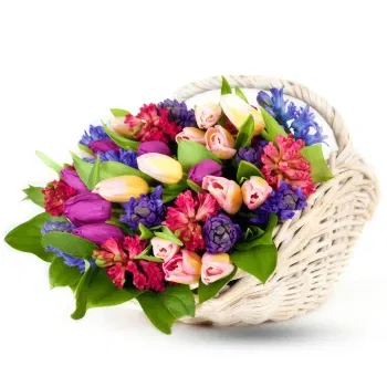 Holland Online Blumenhändler - Korb mit bunten Tulpen Blumenstrauß