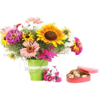 Mongolia online Florist - Bouquet of colourful flowers with box of choc Bouquet