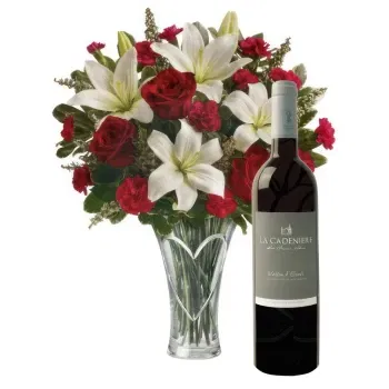 Mongolia online Florist - White and red bouquet with red wine Bouquet