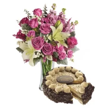 Mexico online Florist - Pink and white bouquet with cream cake Bouquet