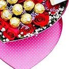 China flowers  -  Red Roses & Chocolates in Heart Box with Gree Flower Bouquet/Arrangement